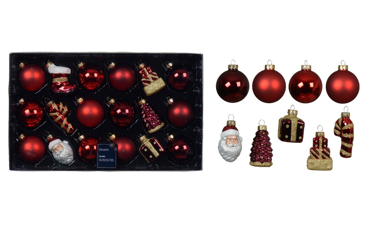 Cutie cu 18 globuri asortate Classic Romance, 4.3x3.8x6.3 cm, Decoris, sticla, rosu - imagine 4